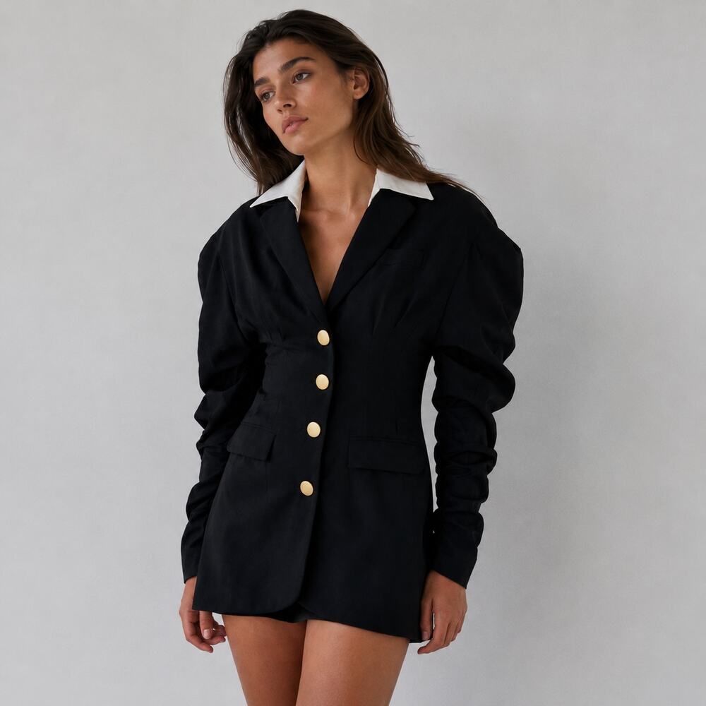 Jacquemus Mini Jacket Blazer Dress Womens FR38/M Black Long Puff Sleeve